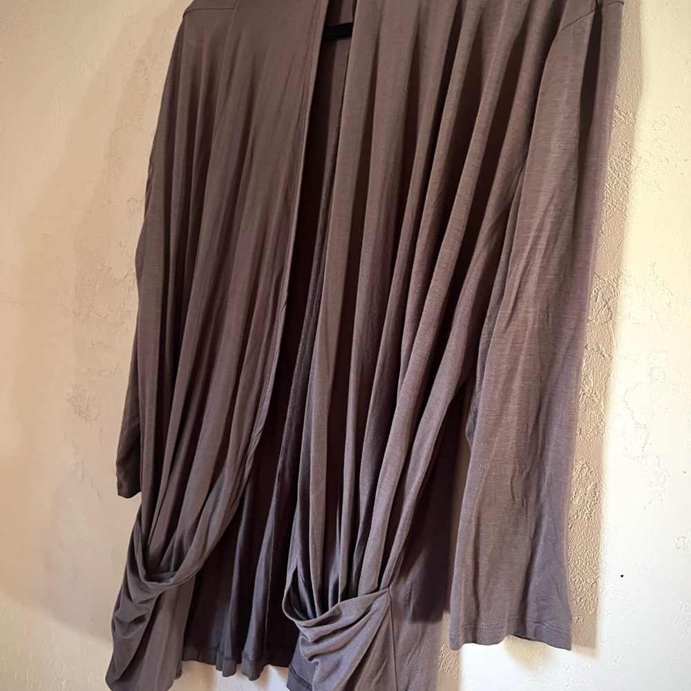 Draped Open-Front Cardigan in Mauve Gray XL - Picture 2 of 3